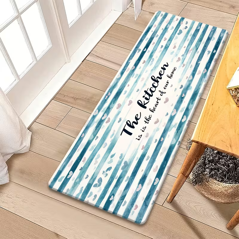 Commercial Kitchen Quotes - Watercolor Stripe Kitchen Quote Runner Rug