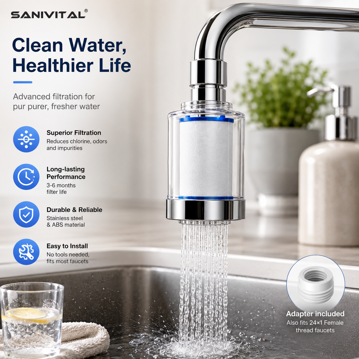 SANIVITAL Faucet Water Filter  - Commercial Kitchen Tap のレビューと価格